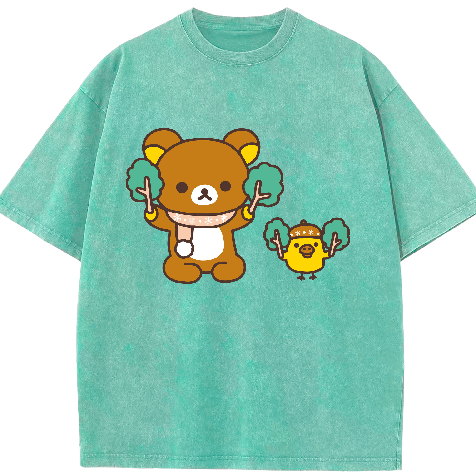 （画像用） リラックマ リラックマ キイロイトリ Rilakkuma Korilakkuma Kiiroitori 綿100% ヴィンテージ風 半袖Tシャツ（フロントプリント）